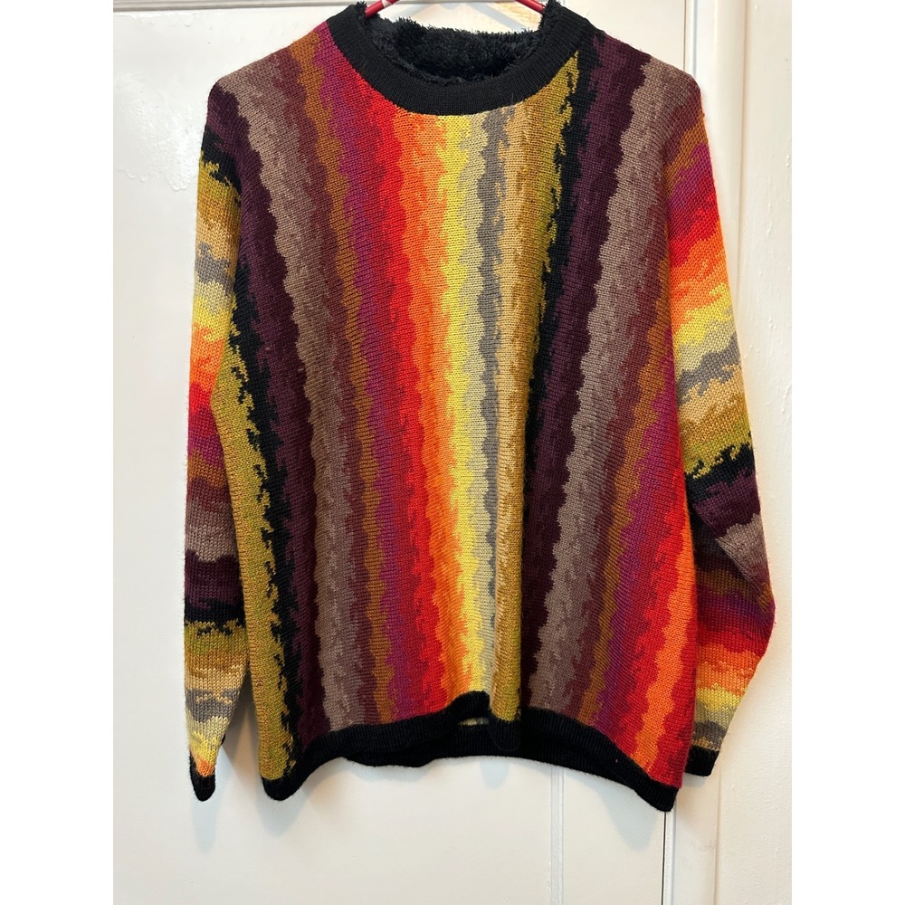 L.A.M. 100% Alpaca Wool Sweater Womens Multicolor Zigzag Stripe Knit Bolivia